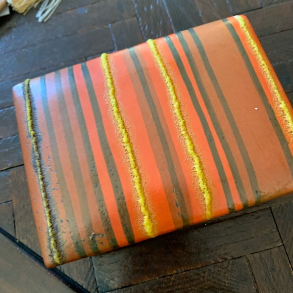 Unique Bitossi orange striped ceramic box with sticker MCM - Picture 2 of 11